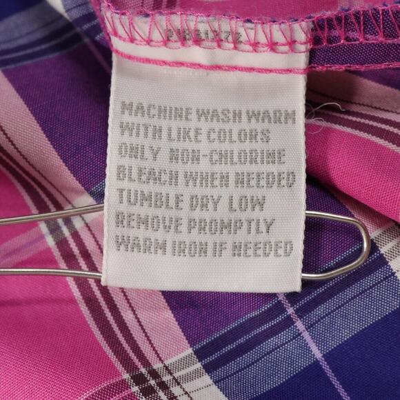 Foxcroft Womens Shirt Wrinkle Free 8P Petite 8 Pink Plaid Button Up Shaped Fit - Picture 8 of 11